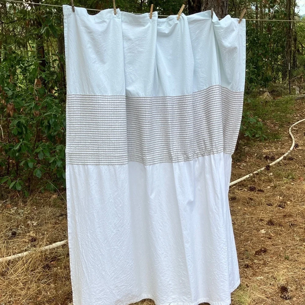 Caro Home 100% cotton shower curtain with woven accent blue, gray, white perfect